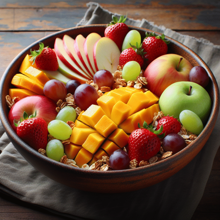 Fruta com granola caseira: crocância e frescor