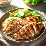Almoço nutritivo: arroz integral e frango grelhado